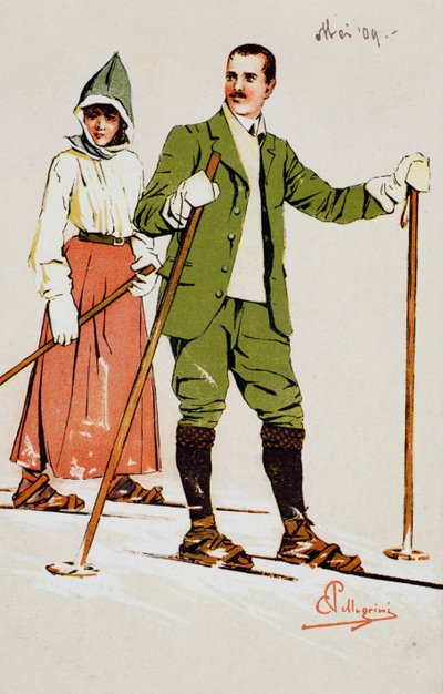 Two Skiers, 1909 by Carlo Pellegrini